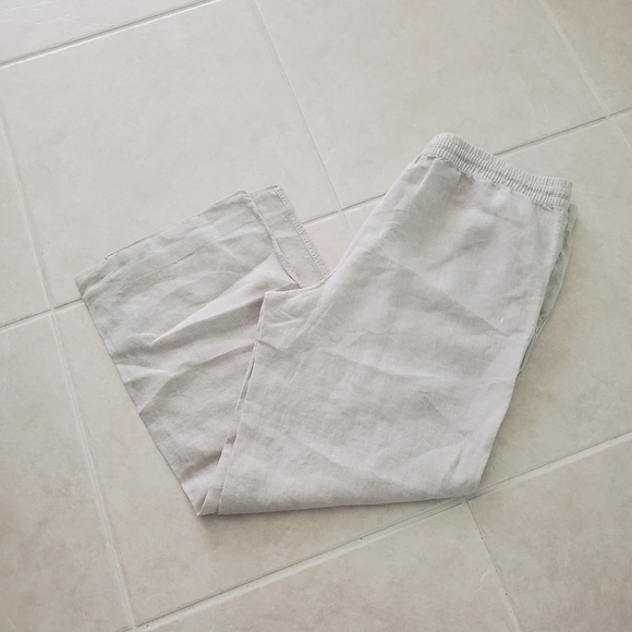 L.L. Bean Premium Washable Natural Oatmeal Linen Wide Leg Pull-On Pants 18 - Picture 2 of 9